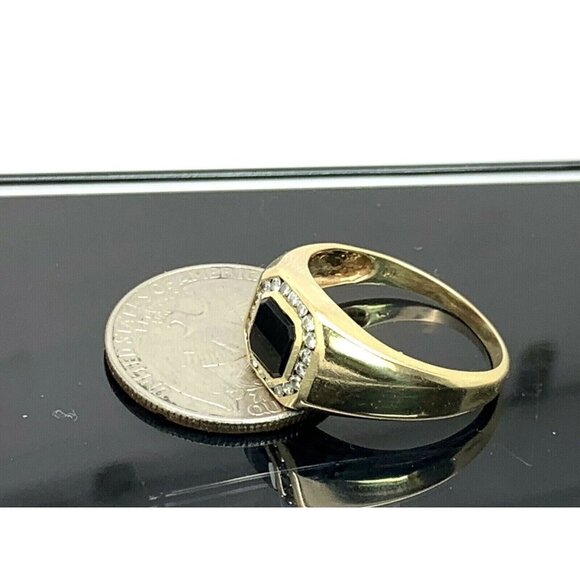 Diamond Black Onyx Ring 0.25ctw 14k Yellow Gold Unisex Size 11 Estate Je… - Picture 11 of 13